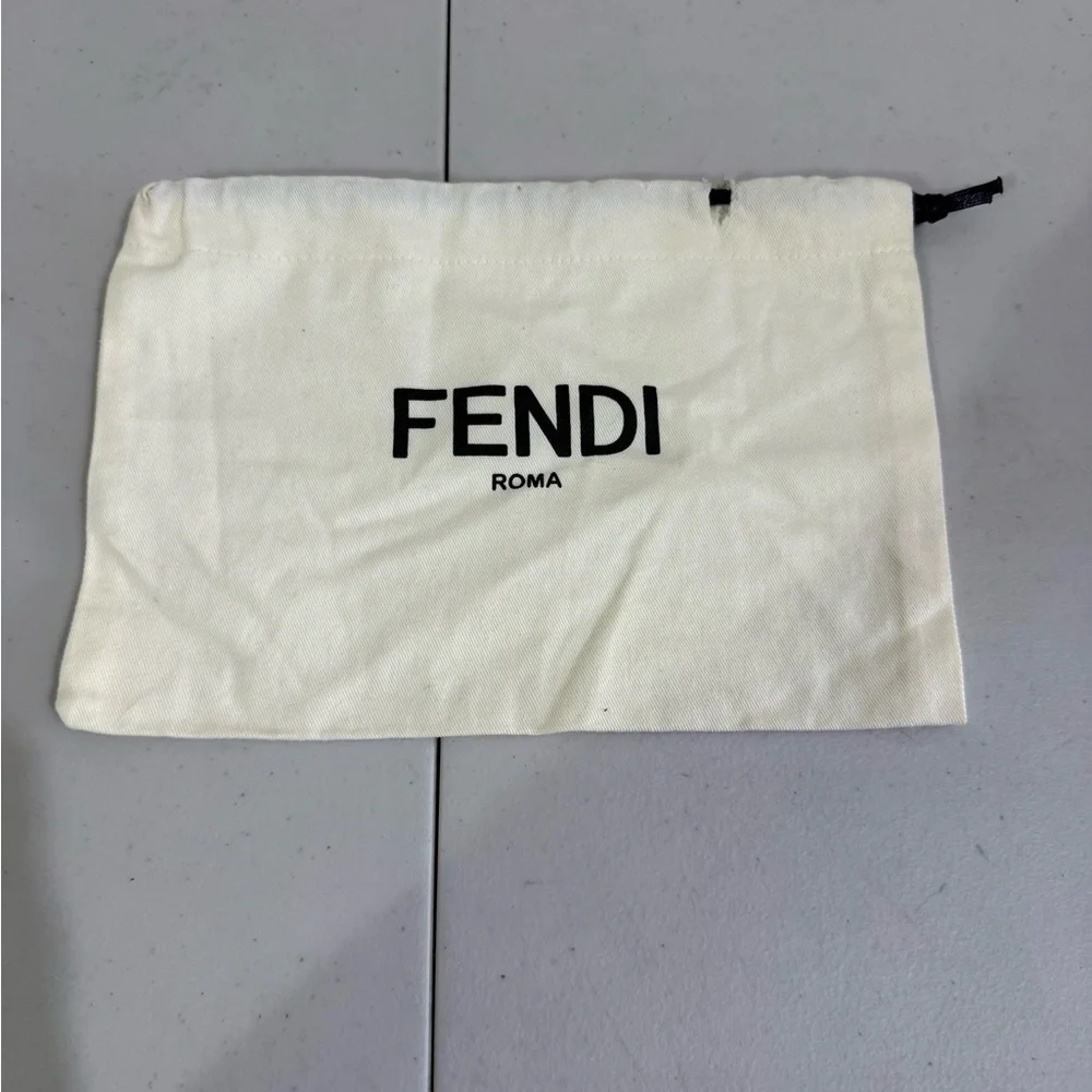Fendi Cream Drawstring Pouch with Black Logo Text